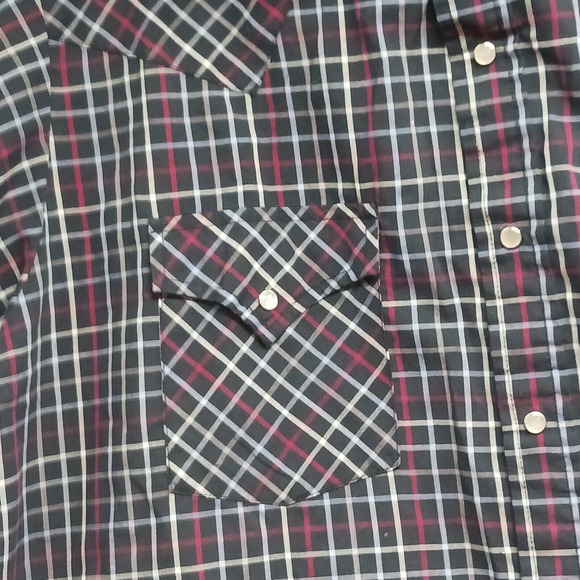 Plains Western Wear Shirt Men's Large Snap Pearl Buttons Blue Short Sleeve Plaid - Picture 8 of 11